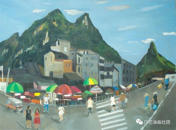 罗金生《老寨山下的老街》60×80cm 布面油画《大河背上的早晨》70