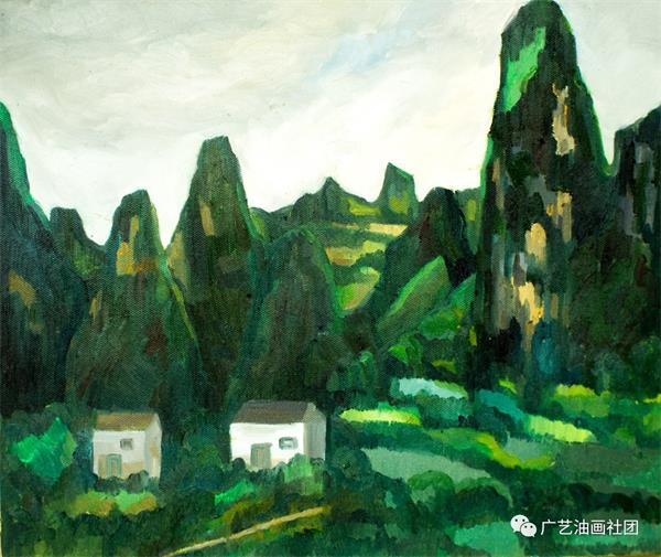 《兴坪古镇》60×80cm 布面油画罗金生《老寨山下的老街》60×80cm 布