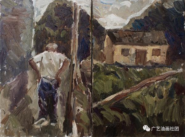 《兴坪古镇》60×80cm 布面油画罗金生《老寨山下的老街》60×80cm 布