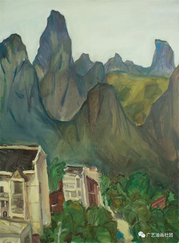 《兴坪古镇》60×80cm 布面油画罗金生《老寨山下的老街》60×80cm 布